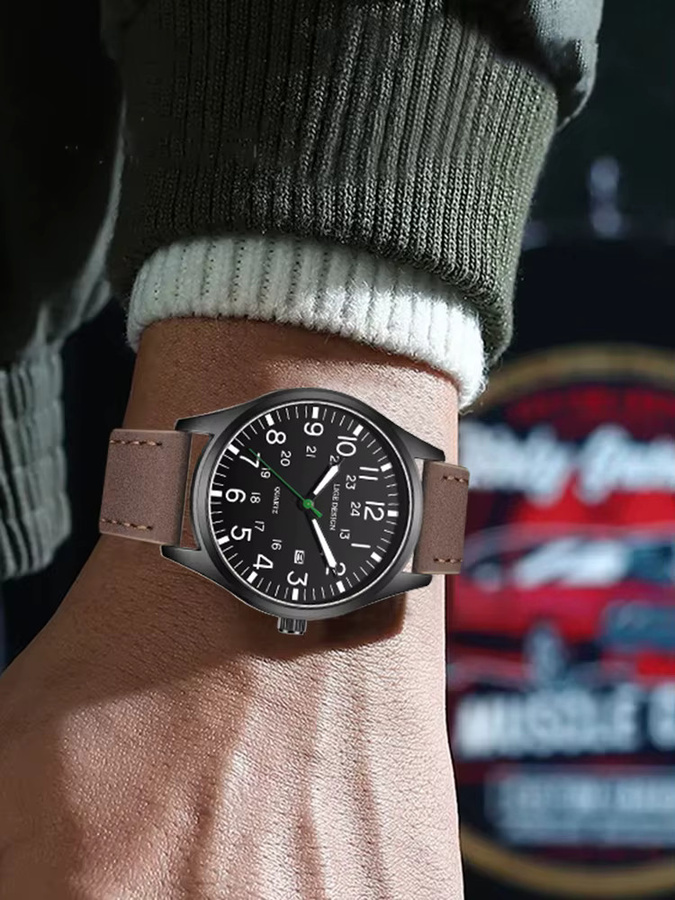 LIGE Armbanduhr Quarz, Leder, Schwarz, Datum, Herren - Bild 6