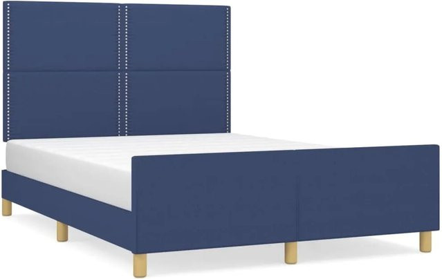 vidaXL Bettgestell mit Kopfteil in Blau, modernes Polsterbett aus Stoff und Holz, B/T/H: 140 x 190 x 146 cm - Bild 1