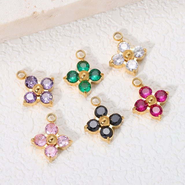 GD&GUANGDU Anhänger-Charm Kleeblatt, Edelstahl, Zirkonia, Gold, Unisex - Bild 1
