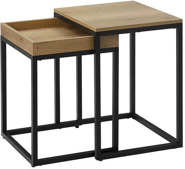 Songmics Nachttisch-Set Barnet im Industrie-Design, 2-teilig, Braun-Schwarz - Bild 1