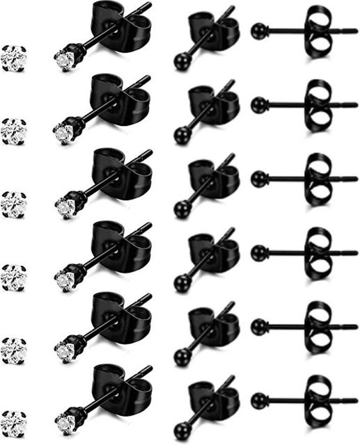 Ohrstecker Edelstahl, Zirkonia, Schwarz, Herren Damen - Bild 1