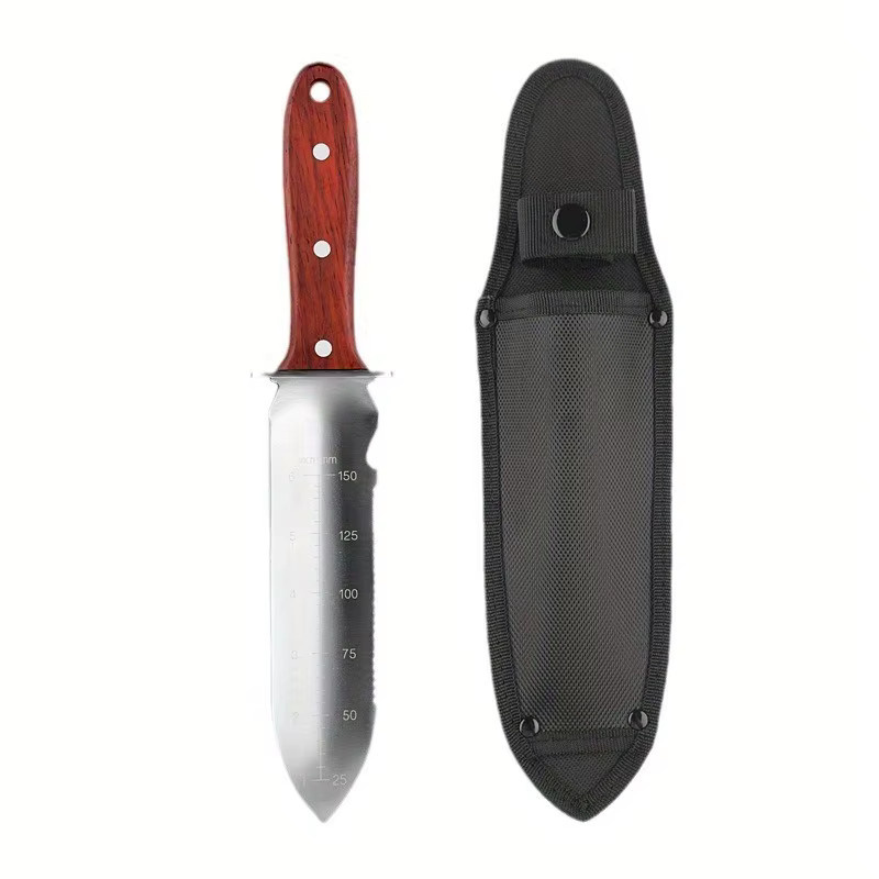 Professionelles Hori-Hori-Gartenmesser aus Edelstahl in Braun mit Schutzhülle und Handschutz zum Unkrautjäten, Graben und Beschneiden - Bild 2