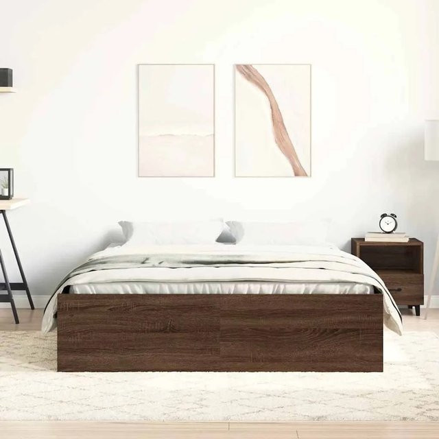 vidaXL Bettgestell in Eiche Braun mit Seitenfächern aus Kiefernholz, B/T/H: 140 x 200 x 35 cm - Bild 1