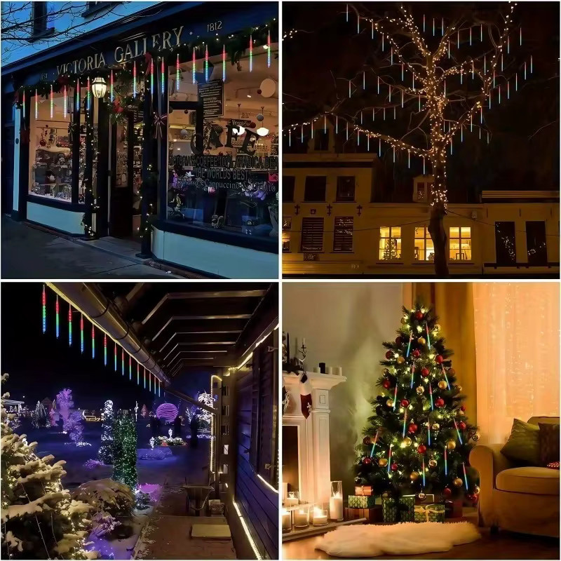 Solar-LED Meteorschauer-Lichterkette mit 8 Röhren für Außenbereich, Eiszapfen-Dekoration in Transparent für Halloween, Weihnachten und Hochzeiten - Bild 2