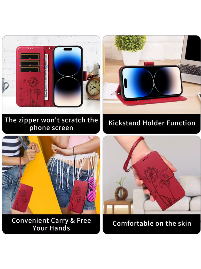 Dandelion Magnetische Flip-Hülle für Samsung Galaxy S26 S25 S24 S23 S22 S21 S20 S10 S9 S8 S7 Edge Plus Ultra FE Premium Handyhülle in Rot - Bild 2