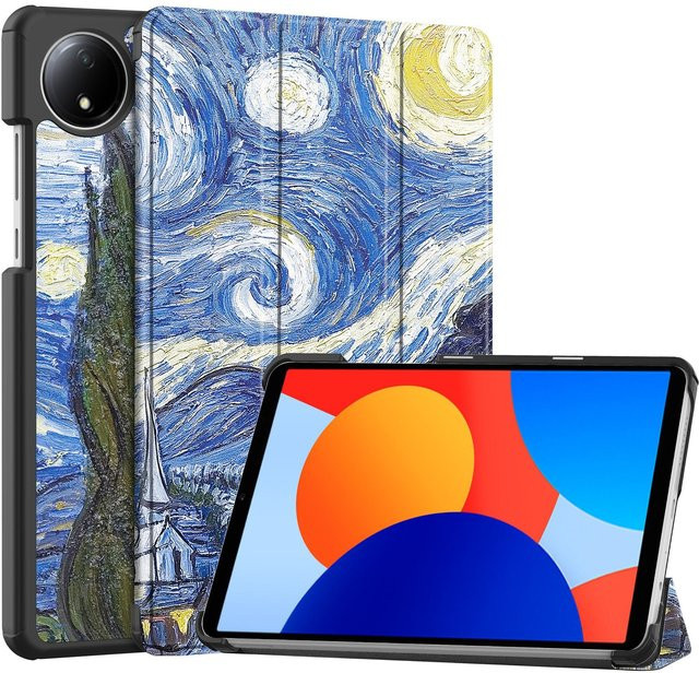 Xiaomi Redmi Pad SE 8,7 Tablet Hülle aus PU Leder mit Tri-Fold Standfunktion in Blau und Multicolour - Bild 1