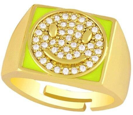 YIRAN Jewelry Ring, Smiley-Gesicht, Zirkonia, Kupfer, gelb, Damen - Bild 1