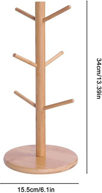 Yiran Furniture Baumförmiges Wandregal aus Holz in Braun mit 6 Haken als Tassenhalter und Becherständer für die Küche - Bild 1