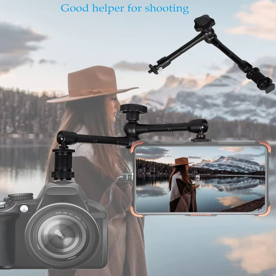 VeFly Magic Arm aus Metall mit Super-Klemme in Schwarz, 27,9 cm für Action-Kameras, DSLR-LCD-Monitore, LED-Leuchten und Handy-Zubehör - Bild 3