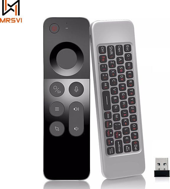 MRSVI Voice Air Mouse W3 Gyroskop Fernbedienung mit 2,4 G Wireless Tastatur und arabischer Beschriftung in Schwarz für Android TV Box, Windows und PC - Bild 1