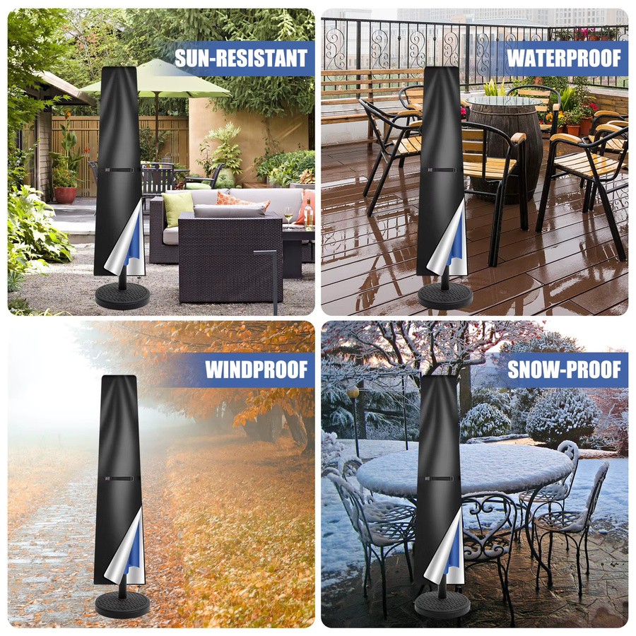 Wasserdichte Terrassenschirmabdeckung aus 210D Oxford Polyester mit Reißverschluss und Schubstange, Beige oder Schwarz - Bild 5