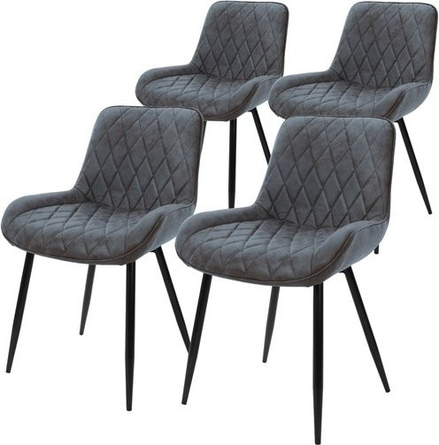 ML-Design 4er Set Esszimmerstühle mit Armlehnen in Anthrazit und Schwarz aus PU-Kunstleder und Samt mit Rauten-Stickerei - Bild 1