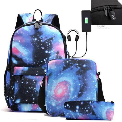 3-teiliges Schulrucksack-Set für Schüler aus Oxford-Stoff in Multicolour mit Schultasche, Schultergurt und Federmäppchen - Bild 1