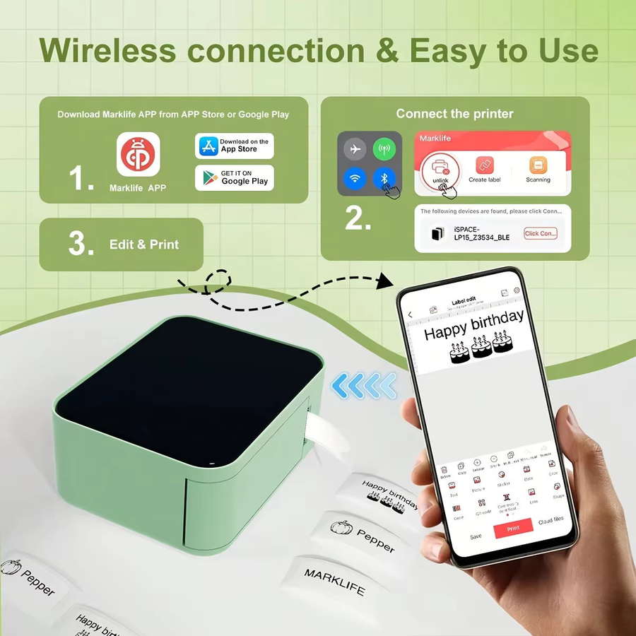 Marklife P15 Tragbarer Thermo-Etikettendrucker für tintenfreies Drucken mit QR-Code- und Barcode-Vorlagen - Bild 4