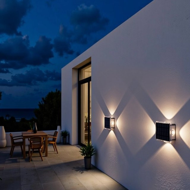 LINYILIGHT Solarbetriebene LED Wandleuchten IP65 Wasserdicht, Mehrfarbige RGB Auf-Ab Wandleuchten in Schwarz für Garten und Wegdekoration - Bild 1