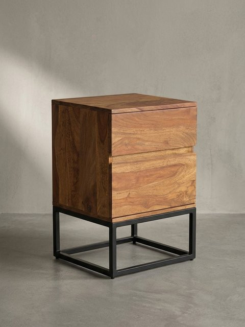 KADIMA DESIGN Nachttisch im Industrial-Stil aus Massivholz und Metall, braun, B/T/H: 40 x 38 x 60 cm - Bild 1