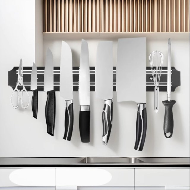 RSCHEF Magnetische Messerleiste mit Ablage in Schwarz, Wandmontierte Messerhalterung für Küche und Werkstatt - Bild 1