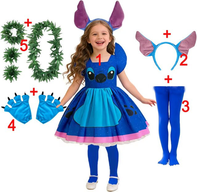 MESOQ Rollenspiel-Kostüm Blaues Kleid, Prinzessin, Blau, Textil - Bild 1