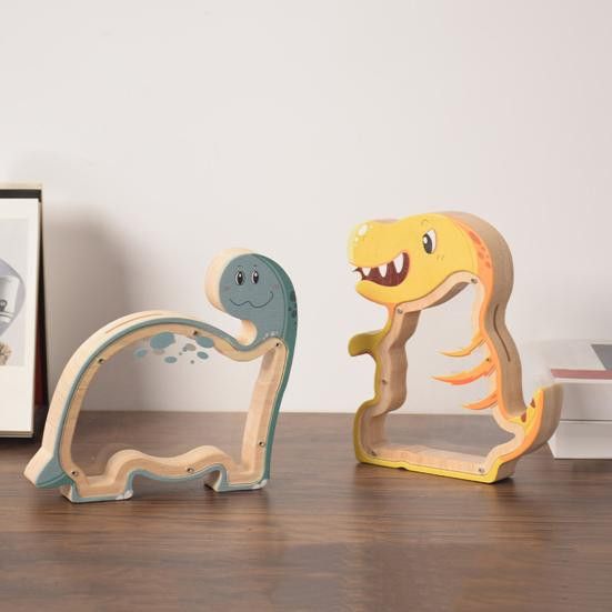 Zoeneed Dinosaurier Spardose aus Kiefernholz und transparentem Acryl für Kinder - Bild 1