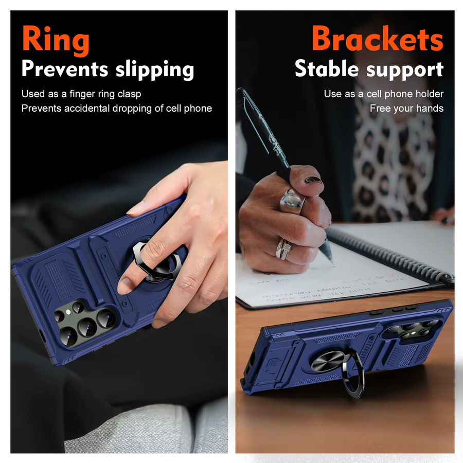 Defender Magnetring-Halterung OTT-BOX Schutzhülle für Samsung S26 Ultra S25 S24 S23 Plus A57 A37 mit Kartenfach und Stoßschutz in Gold und Blau - Bild 5