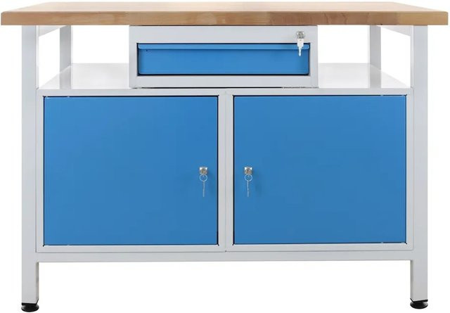 PROREGAL Werkbank Rhino mit Einzelschublade und 2 Türen, Farbe Lichtblau/Lichtgrau, H x B x T: 84 x 120 x 60 cm, Traglast 300 kg - Bild 1
