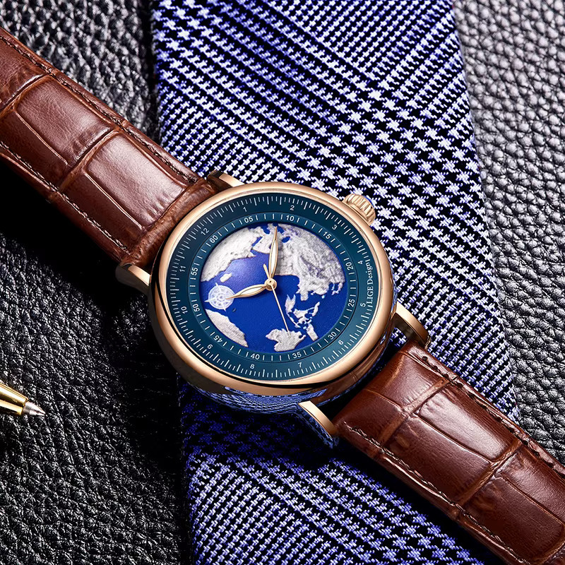 LIGE Armbanduhr Quarz, Leder, Blau, Herren - Bild 6