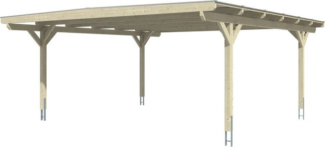 Skan Holz Carport Odenwald aus Fichte Leimholz in Beige mit Doppelstegplatten aus Polycarbonat B/T: 640 x 648 cm, Höhe: 244 cm - Bild 1