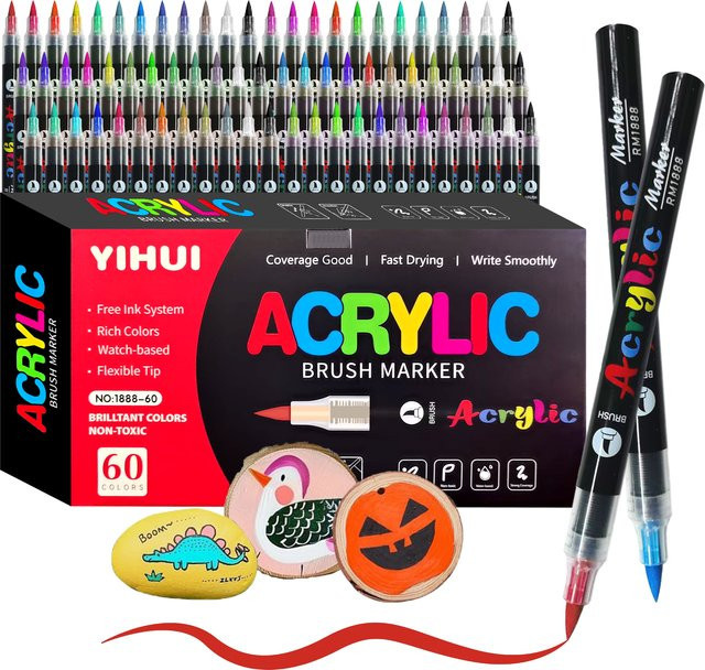 Acrylmarker Set mit Pinselspitze in Multicolour für DIY-Bastelarbeiten auf Holz, Stein und Glas - Bild 1