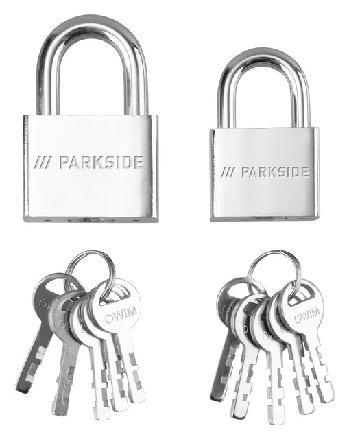 Parkside Vorhängeschloss Set aus Stahl in Silber mit Schlüssel, 2er Set - Bild 1