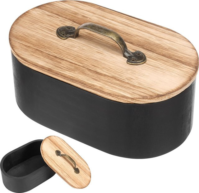 Willstar Tamponhalter aus Holz mit Deckel, ovale Aufbewahrungsbox für feminine Produkte, Schwarz, Breite: 22,0 cm, Tiefe: 11,0 cm - Bild 1