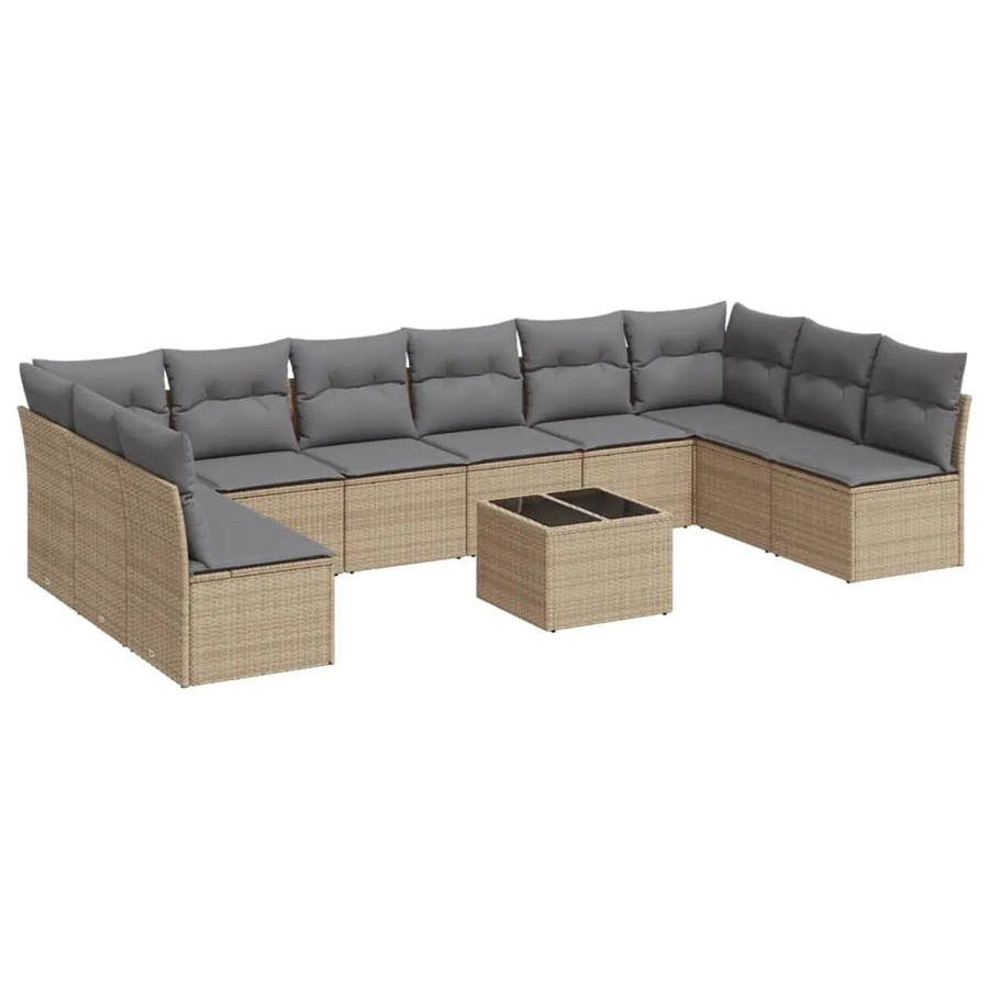 vidaXL 11-teilige Garten-Sofagarnitur in U-Form aus Poly-Rattan mit Kissen in Beige-Grau - Bild 2