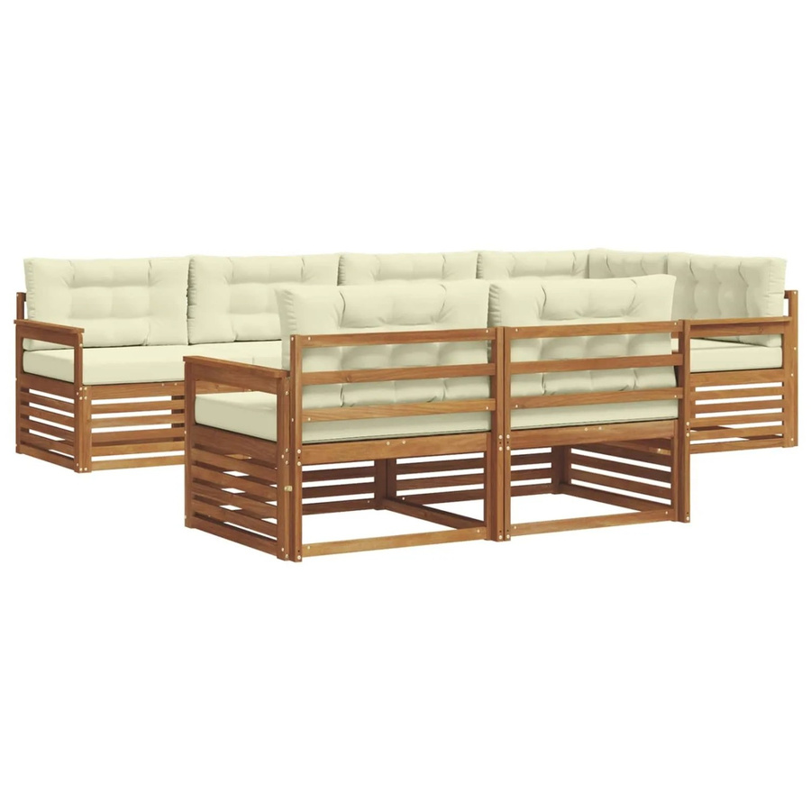 vidaXL Outdoor-Sofagarnitur 7-tlg. in L-Form aus Akazienholz mit Kissen, Farbe: Natur und Creme - Bild 2