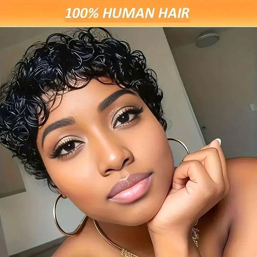 OYM HAIR Pixie-Schnitt Echthaar-Perücke mit Pony, kurz, Damen - Bild 2