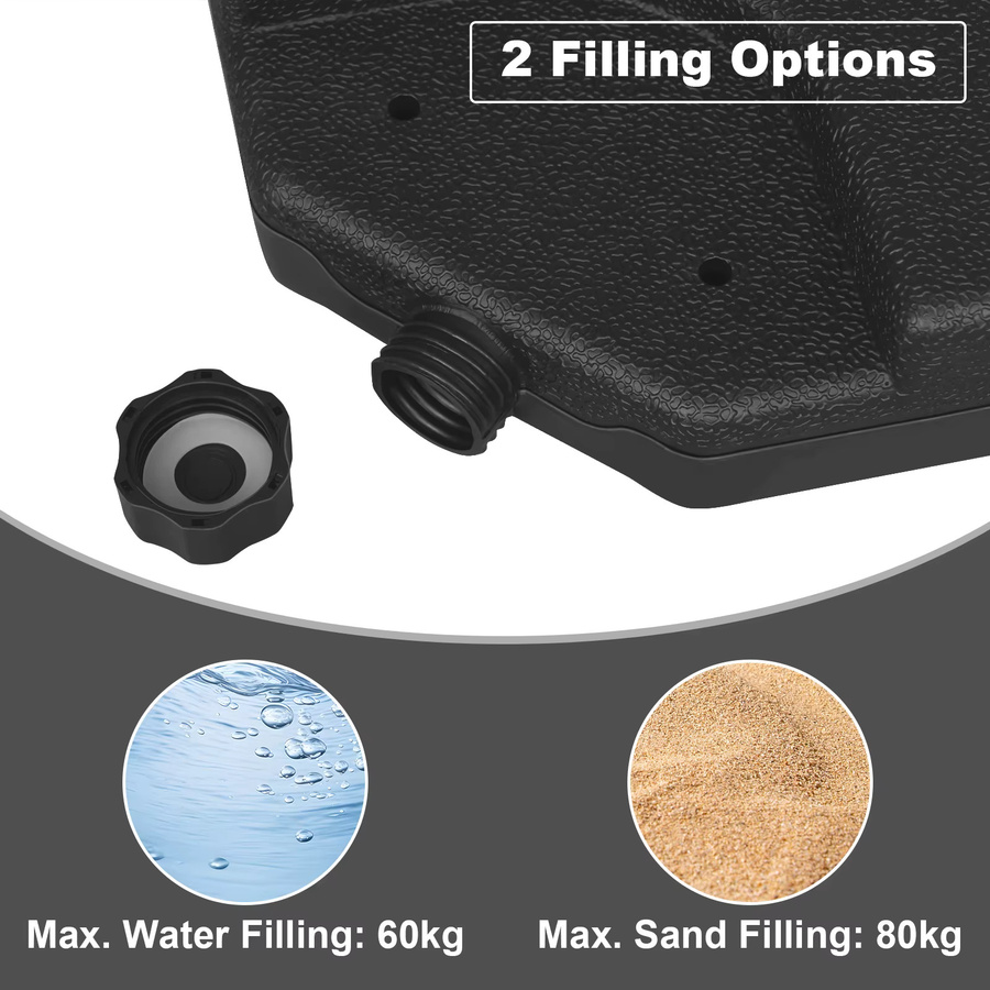 WOLTU Sonnenschirmständer Schwarz mit Wasser- oder Sandfüllung für Garten und Strand, 60 l / 80 kg - Bild 4