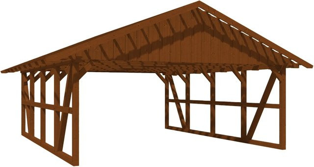 Skan Holz Carport Schwarzwald mit Satteldach und Dachlattung aus Fichtenholz in Nussbaum Braun, B: 684 cm, T: 772 cm - Bild 1