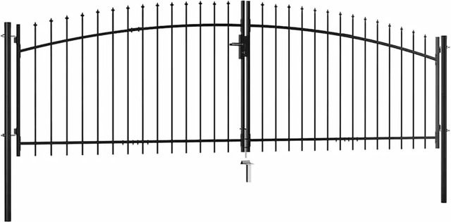vidaXL Doppelflügel-Gartentor mit Speerspitzen aus pulverbeschichtetem Stahl, Schwarz, B: 400 cm, H: 175 cm - Bild 1