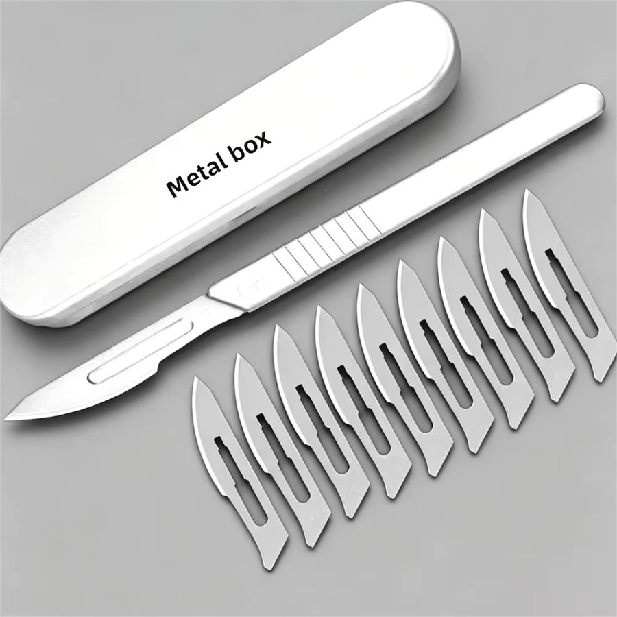ZHIXINHEYI Dental-Set mit chirurgischen Skalpellklingen Nr. 10-24 und Griffen Nr. 3/4/7 aus Edelstahl in Silber - Bild 2