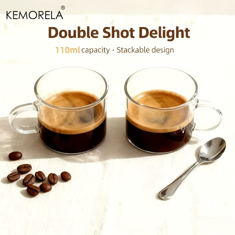 KEMORELA 2er Set Glas-Espressotassen mit Griffen, transparente Cappuccino-Becher für Kaffee und Reisen - Bild 3