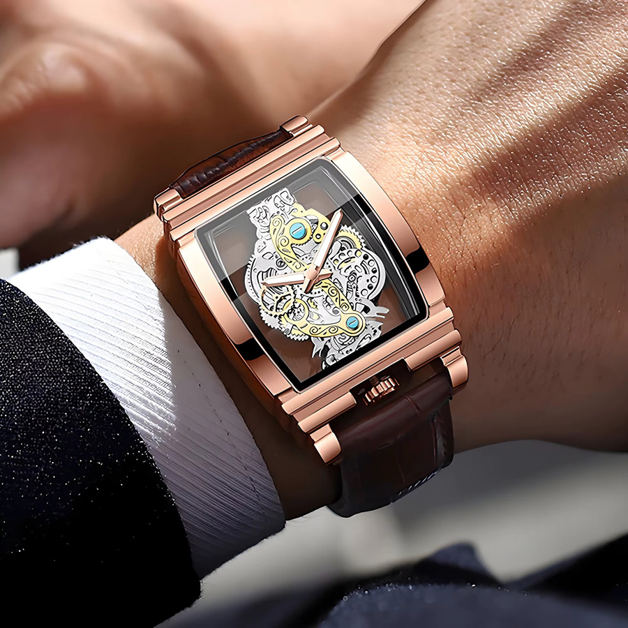 BINBOND Armbanduhr Quarz, Leder, Roségold, Schwarz, Herren - Bild 3