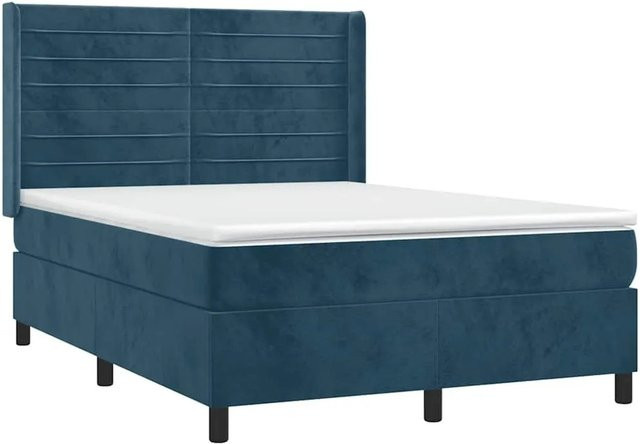 vidaXL Boxspringbett mit Matratze in Dunkelblau aus Samt, Hybridbett mit Taschenfederkern, B/T: 140 x 190 cm - Bild 1