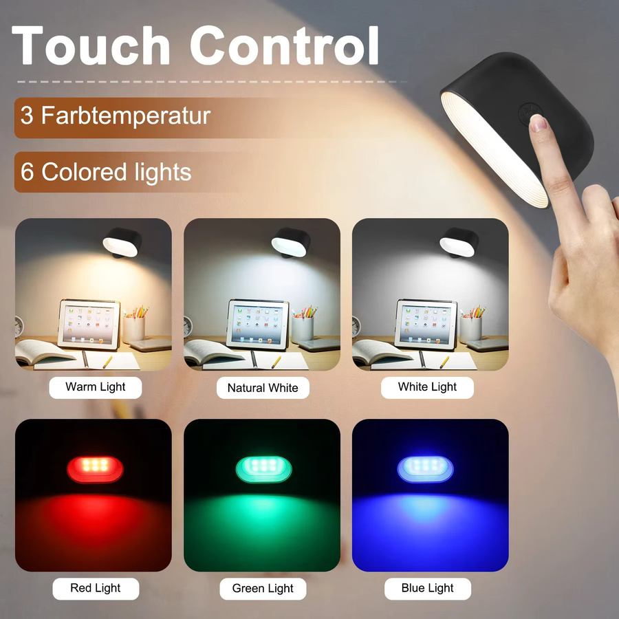 Magnetische LED-Wandleuchte von ggbingo in Schwarz, wiederaufladbare runde Leseleuchte mit 360° Rotation, Touch-Steuerung und Fernbedienung als moderne Nachtlampe oder Schrankstrahler - Bild 3