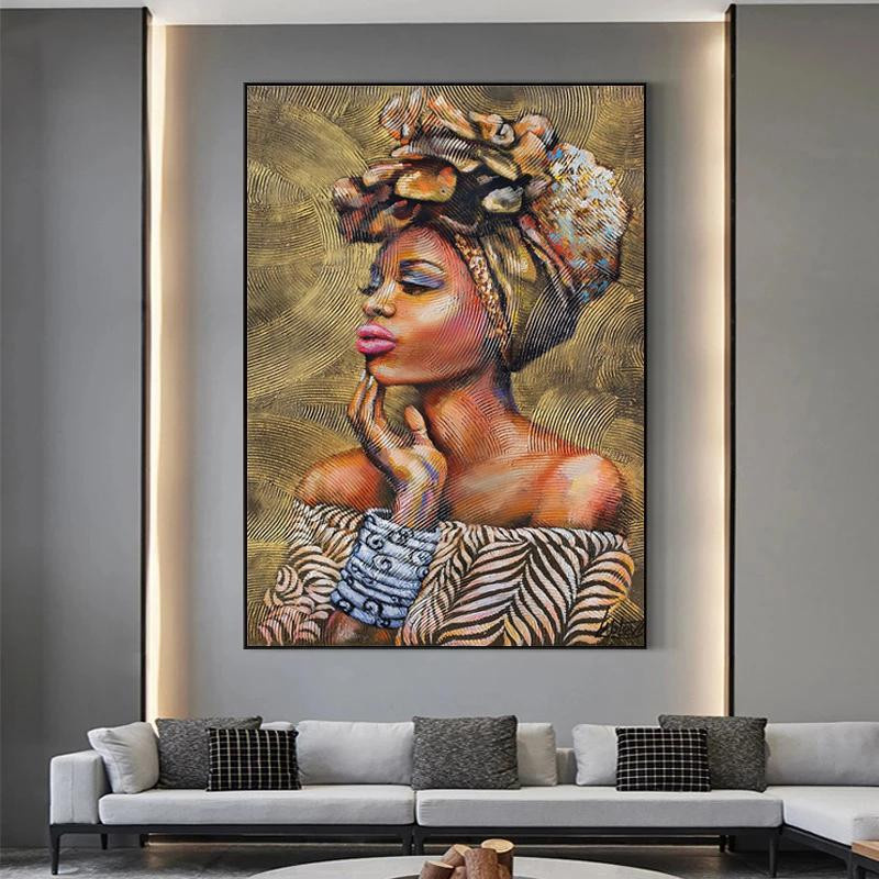 GIEKIKI Graffiti Afrika Frau Porträt Abstrakte Figur Leinwand Wandbild Modern B: 50 cm, H: 75 cm - Bild 2