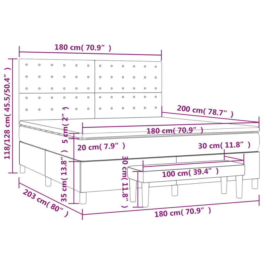 vidaXL Boxspringbett mit Matratze Hybrid Dunkelgrau B/T/H: 180 x 200 x 128 cm - Bild 2