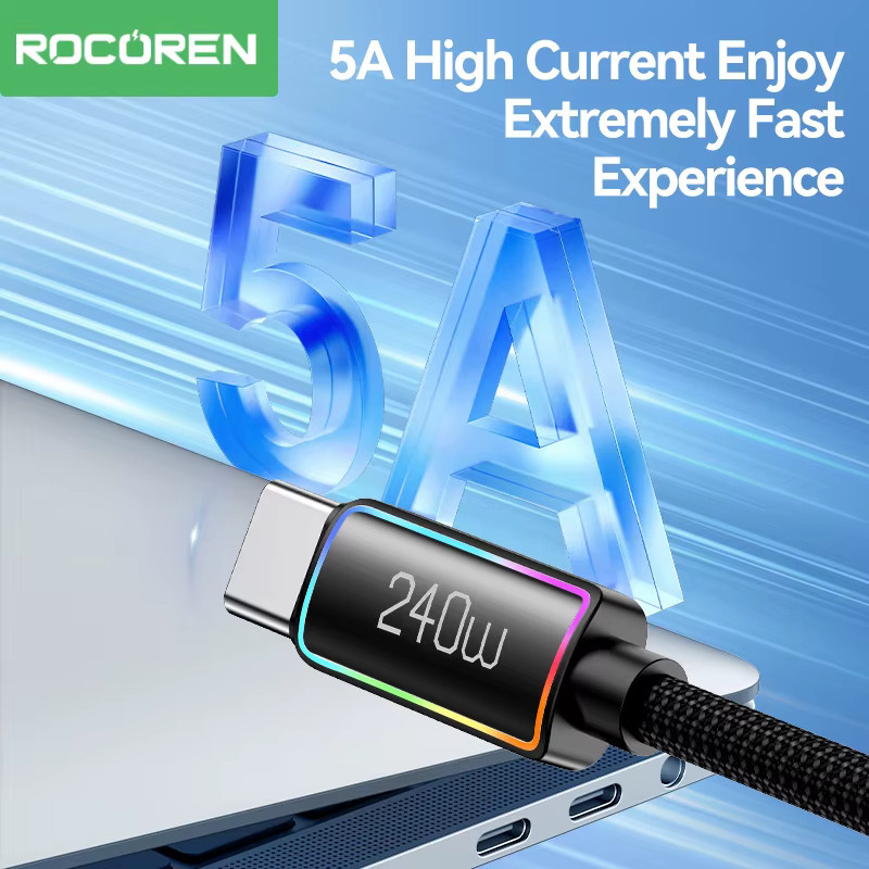 Rocoren USB-C Hochleistungs-Schnellladekabel 240W 5A mit PD 3.1 für iPhone, Samsung, Laptop und iPad, Schwarz - Bild 2
