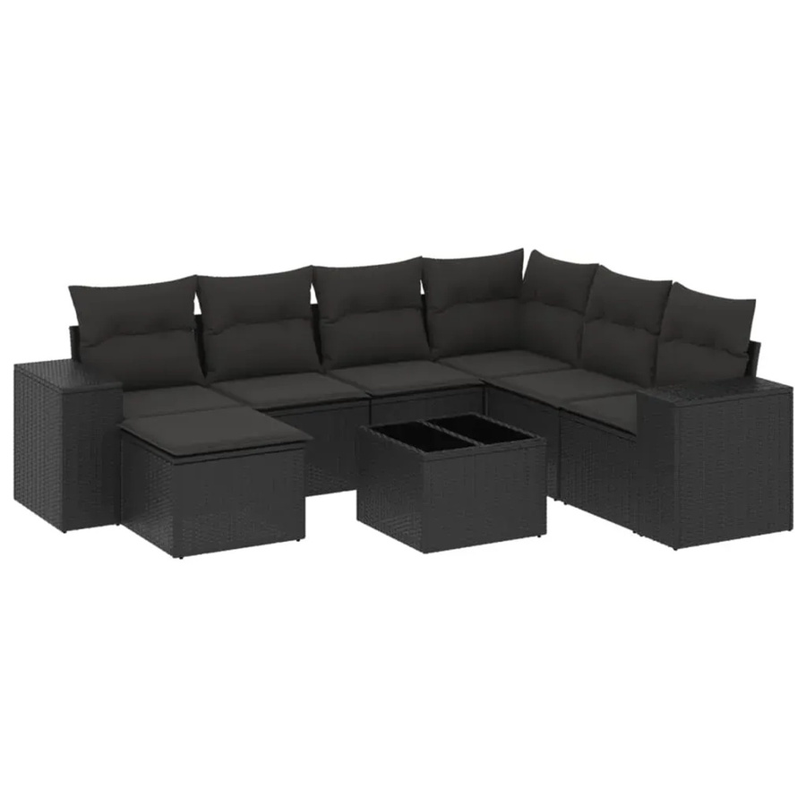 vidaXL 8-teilige Garten-Sofagarnitur aus Poly-Rattan mit Kissen in Schwarz - Bild 2