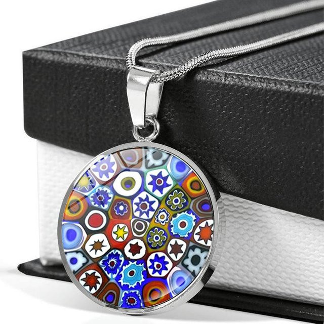 Halskette mit Anhänger, Murano Glas, Messing, gray, 50 cm, Damen - Bild 1