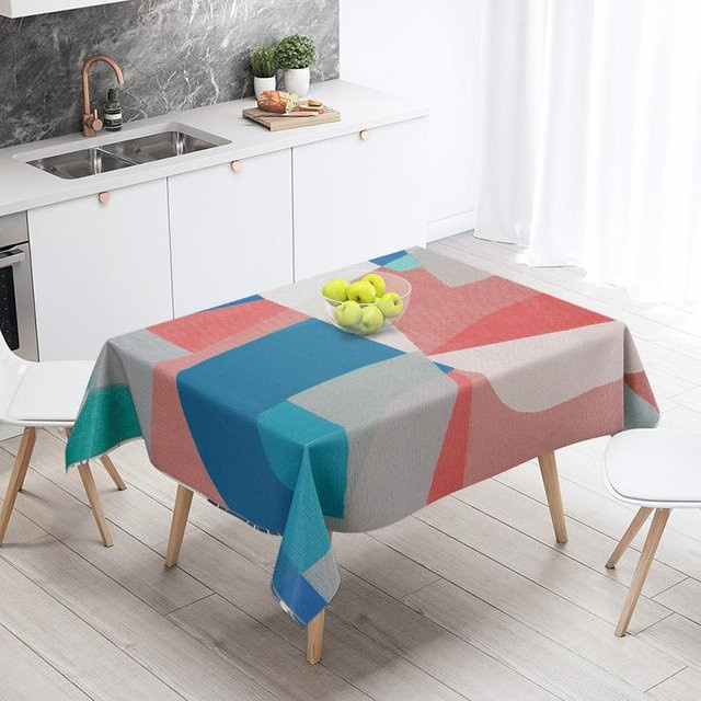 JMG Household Supplies Tischdecke mit abstraktem geometrischem Design, wasserabweisend, Polyester, Mehrfarbig, B: 140 cm, T: 200 cm - Bild 1