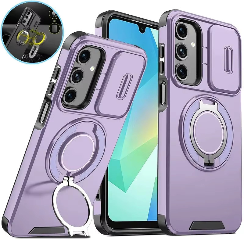 Stoßfeste magnetische Handyhülle mit Ringständer und Kameraschutz für Samsung Galaxy A56 A36 A26 A16 A06 A55 A35 A25 A15 A05S in Schwarz und Orange - Bild 3