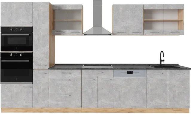 Vicco R-Line Küchenzeile Beton Goldkraft Eiche in Anthrazit, Breite: 350 cm - Bild 1