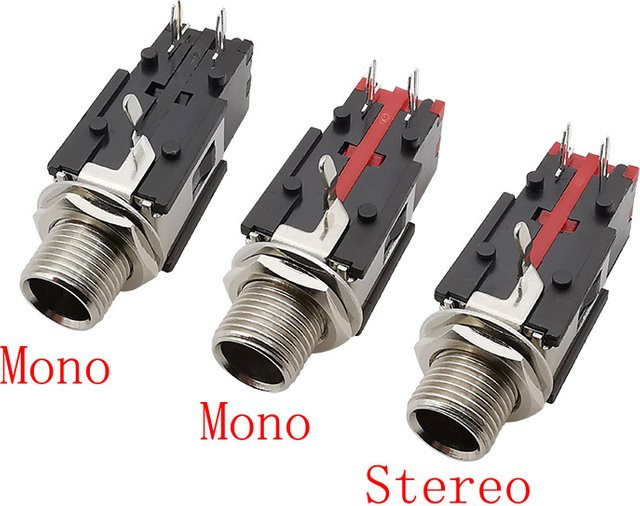 5er Set 6,35mm Jack Mono/Stereo 3 Pin Stecker und Buchsen Audio Adapter Set in Rot - Bild 1